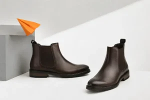 Brown Chelsea boots showing elastic side panels and pull tabs