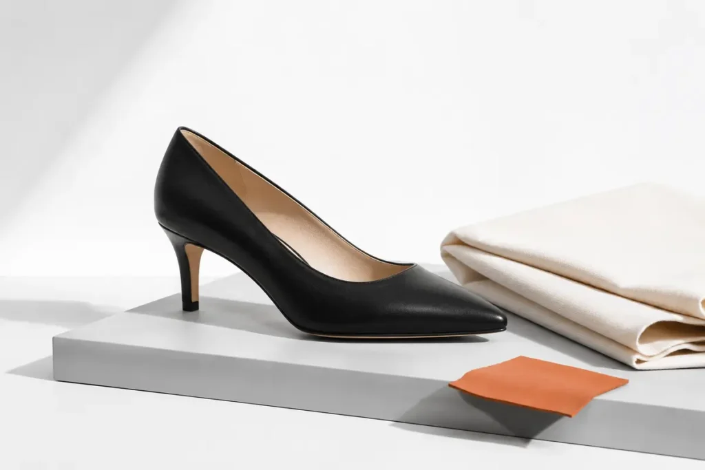 Black pencil heel pump styled for a practical footwear guide