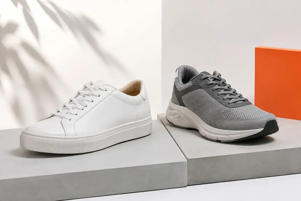 Casual sneaker and running-style jogger compared side by side