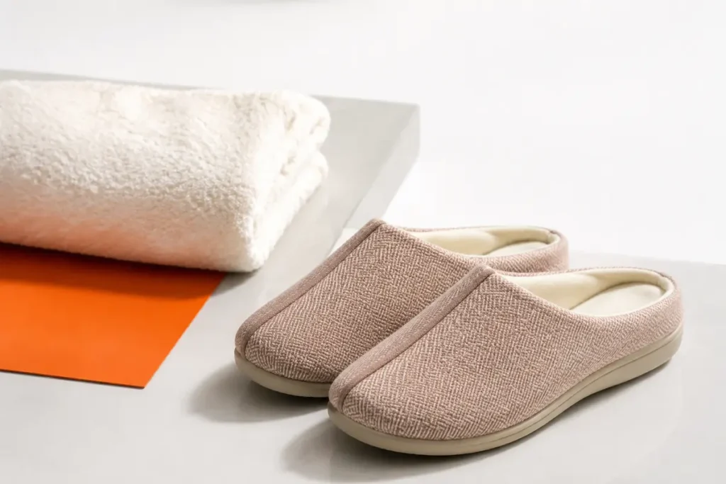 Soft closed-toe slippers for women with a practical rubber sole
