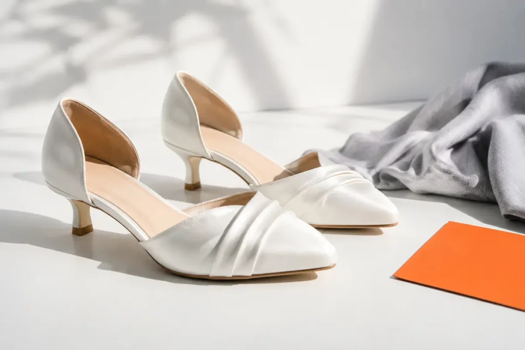 White low heels styled for wedding and formal wear