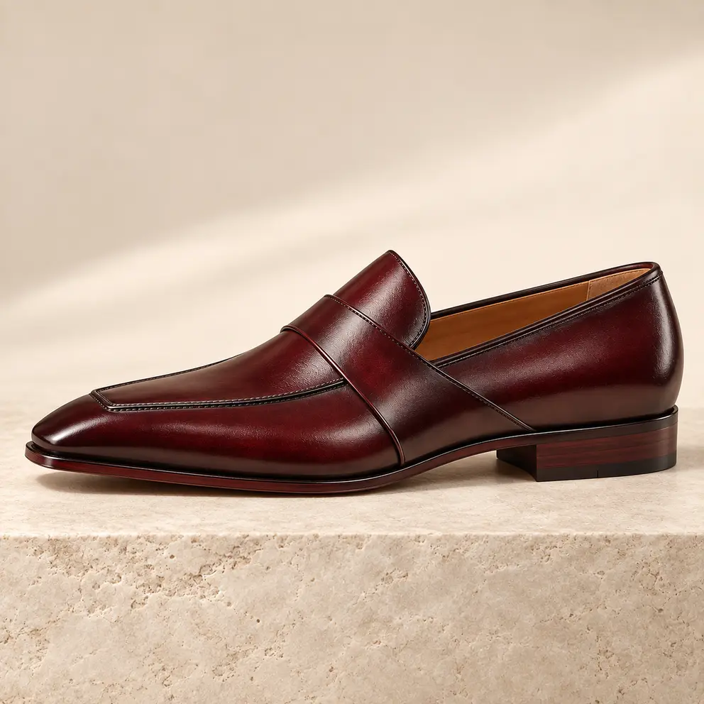 Oxblood Asymmetric-Strap Loafer — 01 side profile