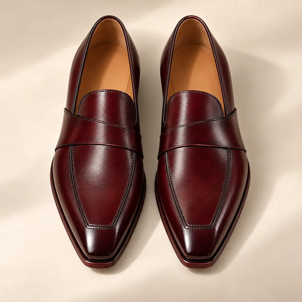 Oxblood Asymmetric-Strap Loafer — 05 top down