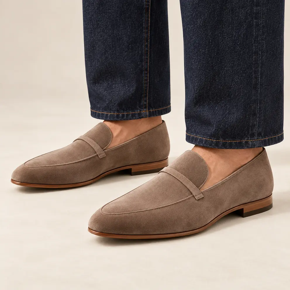 Mushroom Minimal Loafer worn with trousers