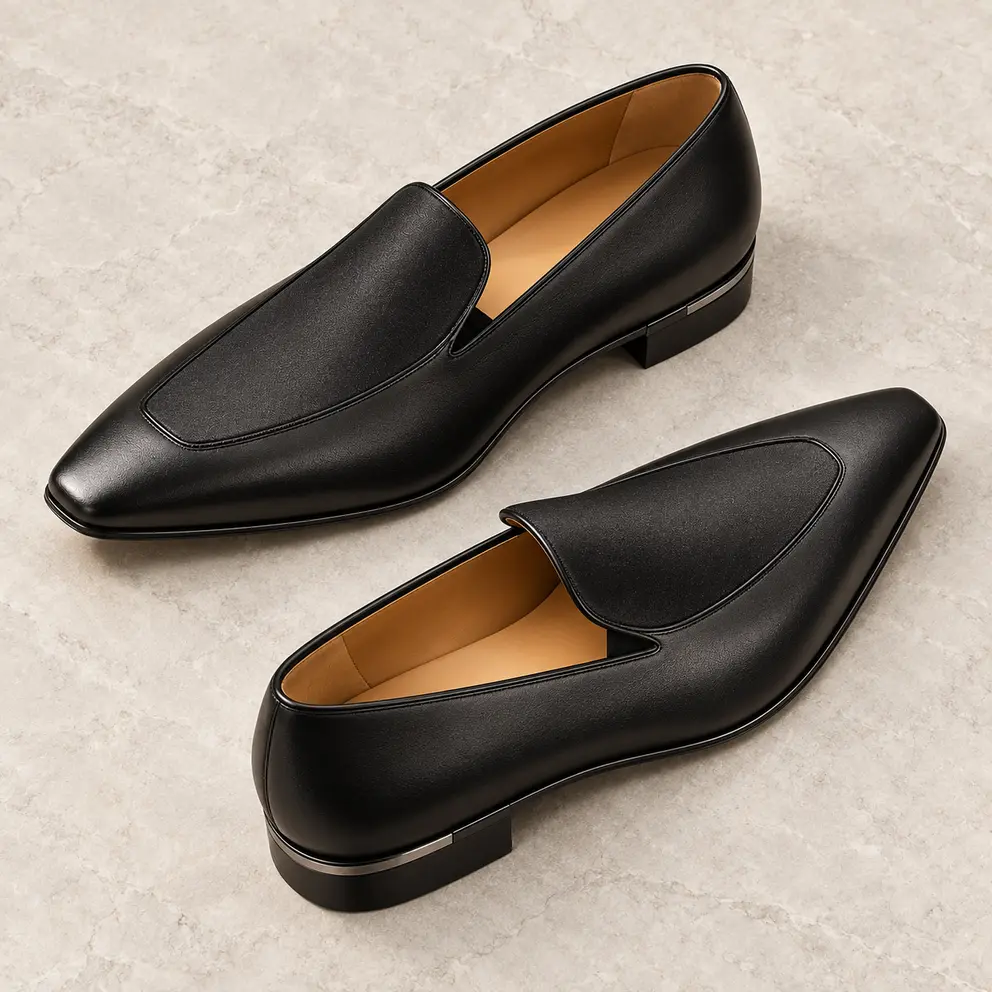 Black Satin-Finish Evening Loafer — 02 diagonal pair