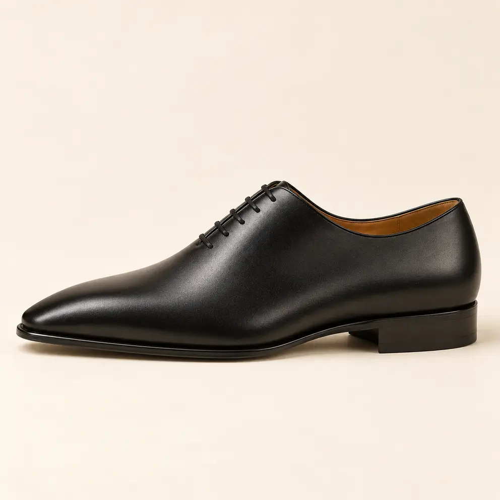 Black wholecut-style Oxford, side view