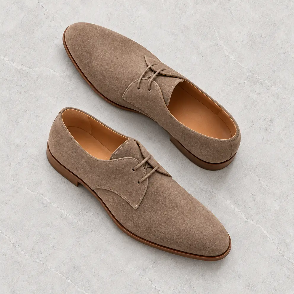 Product 04 Mushroom Suede Minimal Derby - 02 Diagonal Pair
