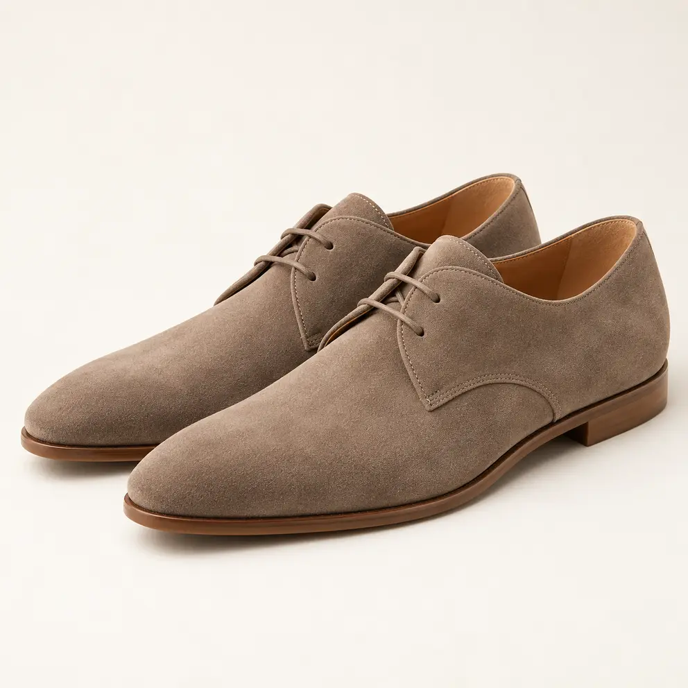 Product 04 Mushroom Suede Minimal Derby - 07 Front Hero Left