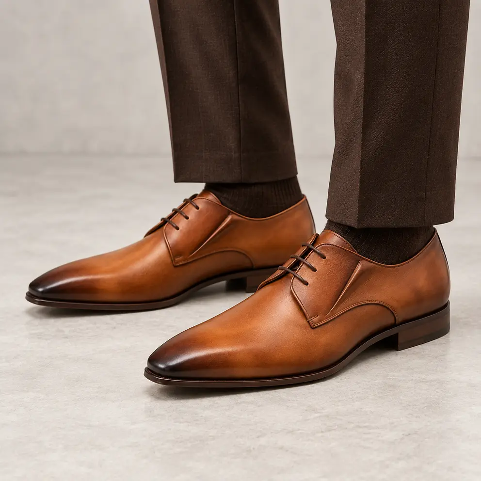Cognac Folded-Quarter Derby worn with trousers