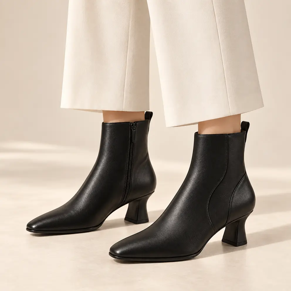 Noir Crescent Ankle Boot worn on foot