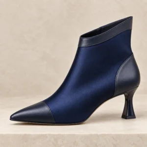 Midnight Navy Contrast-Toe Ankle Boot — 01 side profile
