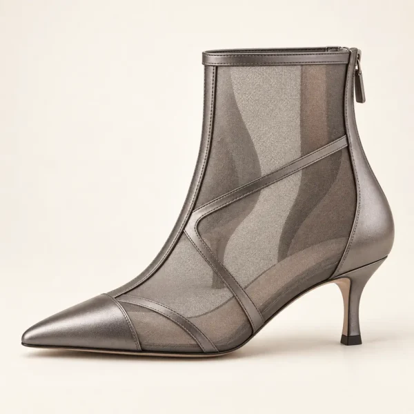Pewter Mesh-Panel Ankle Boot — 01 side profile