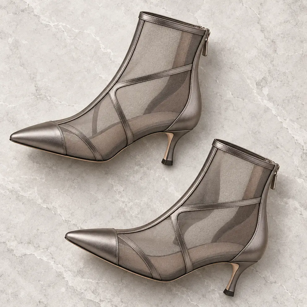 Pewter Mesh-Panel Ankle Boot — 02 diagonal pair