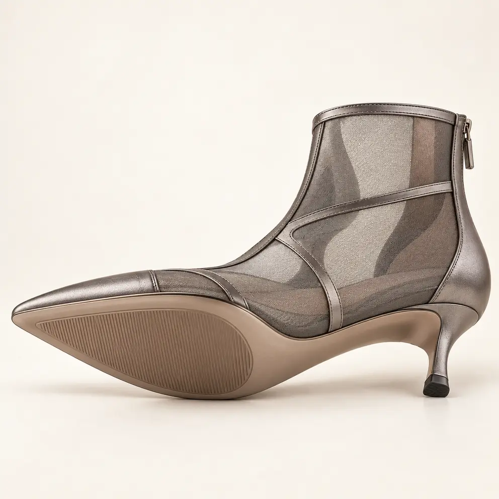 Pewter Mesh-Panel Ankle Boot — 04 outsole