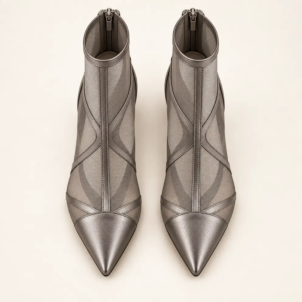 Pewter Mesh-Panel Ankle Boot — 05 top down