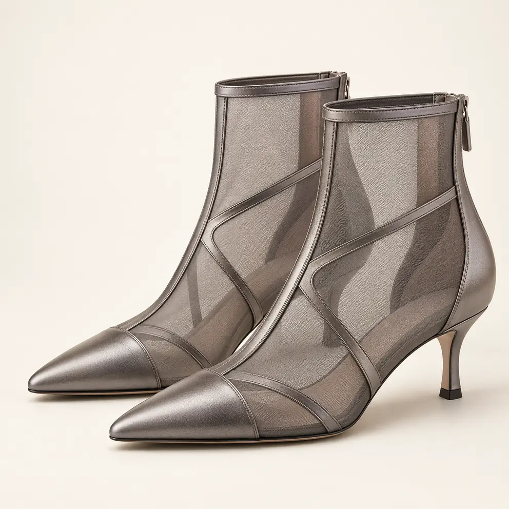 Pewter Mesh-Panel Ankle Boot — 07 front hero left