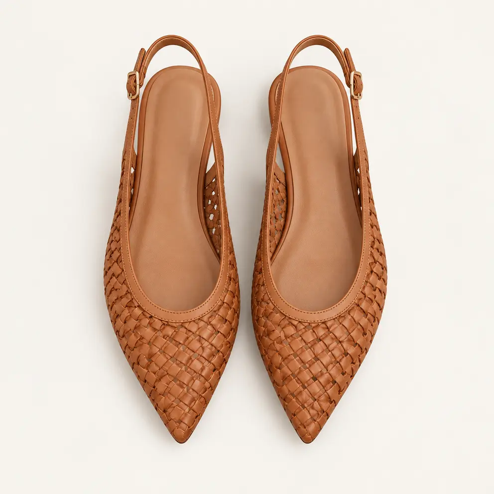Cognac Woven Slingback Flat view 5