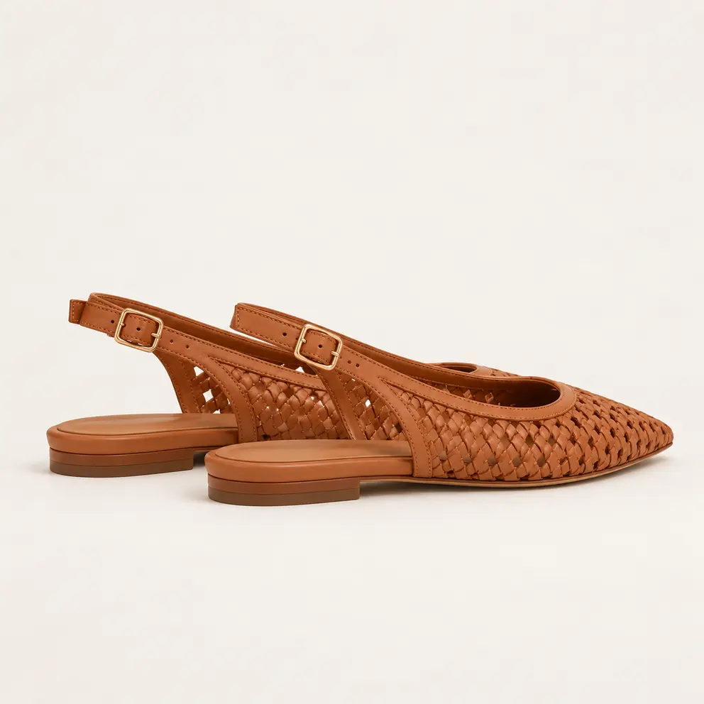 Cognac Woven Slingback Flat view 6