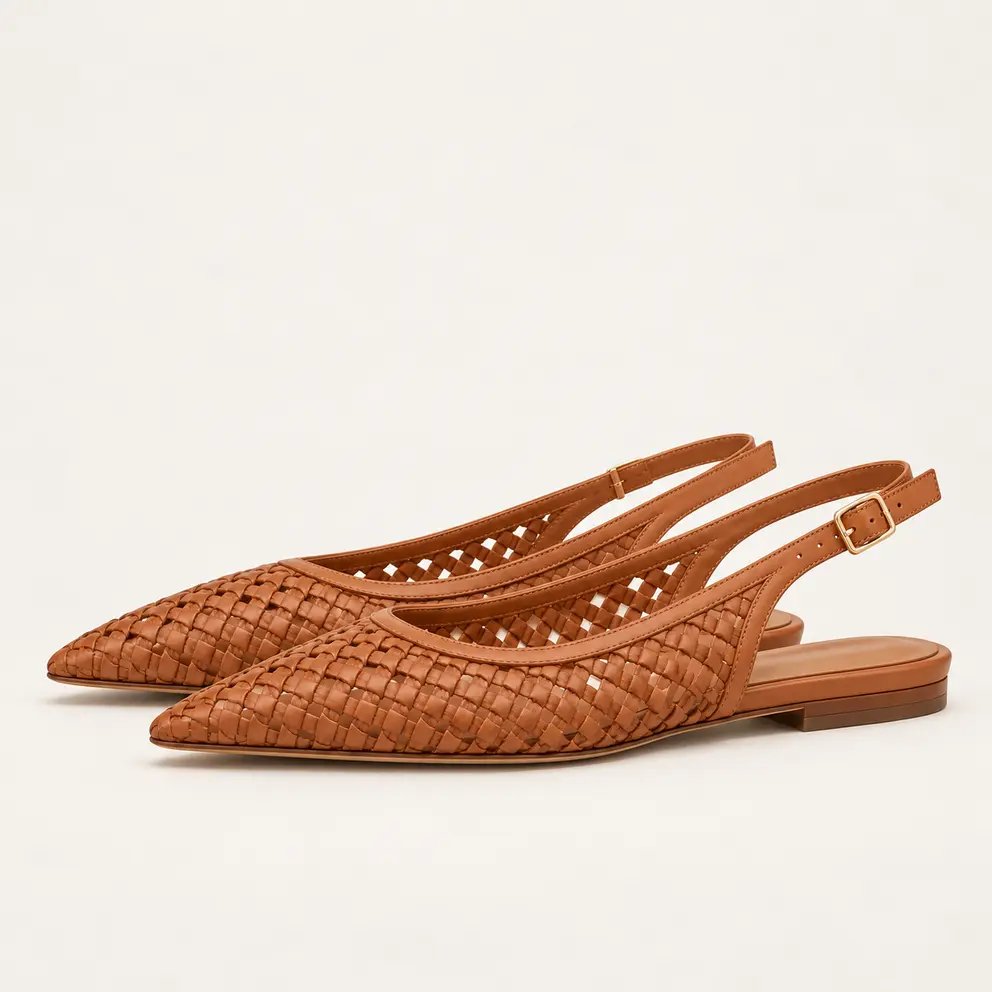 Cognac Woven Slingback Flat view 7