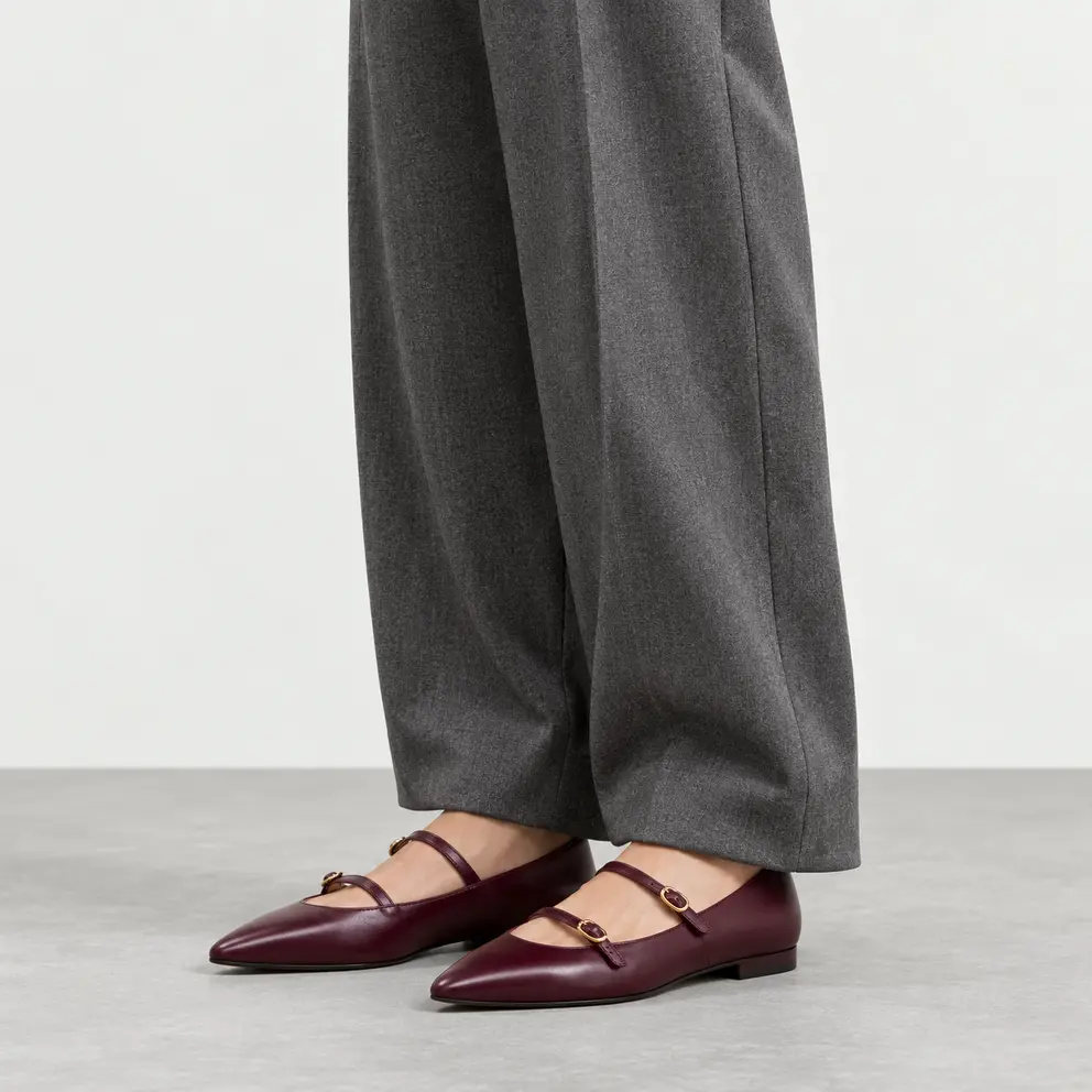 Burgundy Double-Strap Mary Jane worn on foot