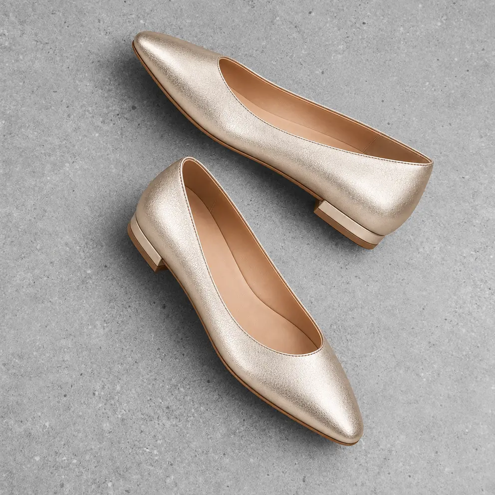 Champagne Metallic Pointed Flat view 2