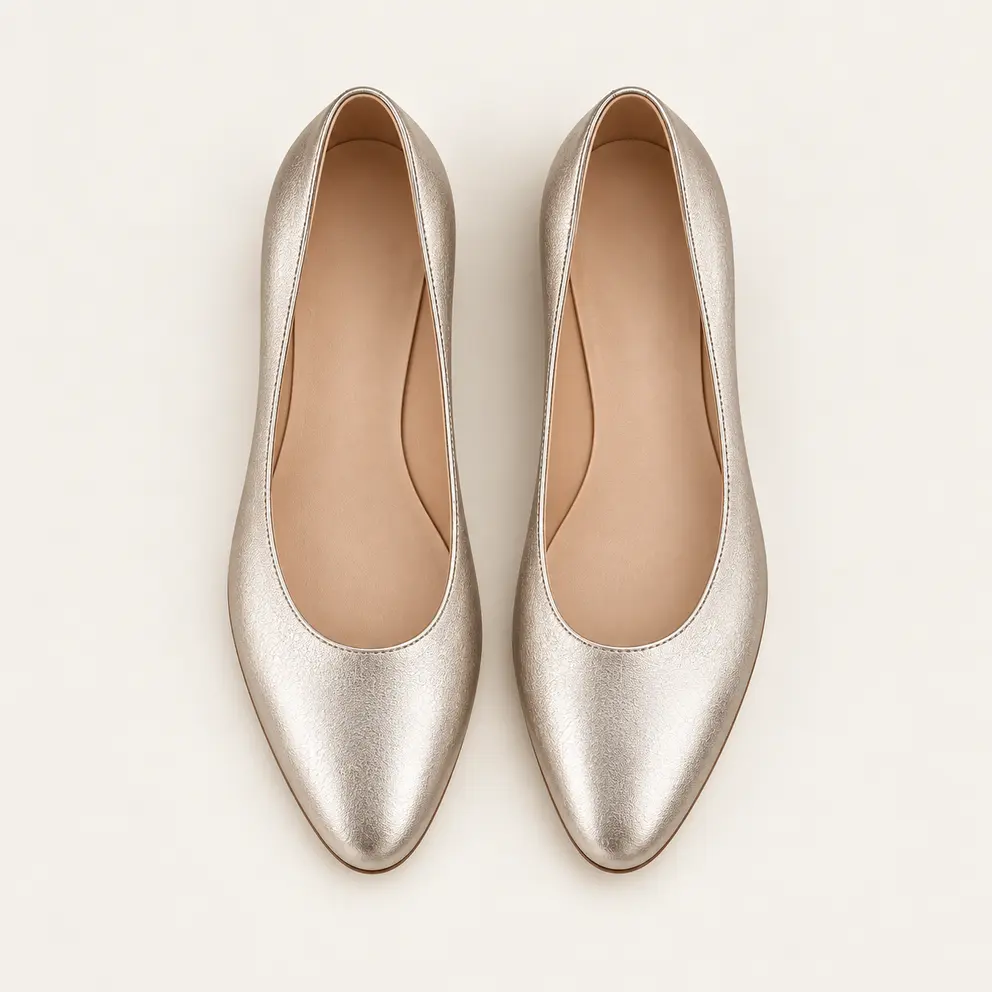 Champagne Metallic Pointed Flat view 5