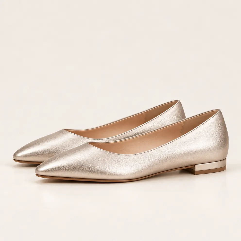Champagne Metallic Pointed Flat view 7
