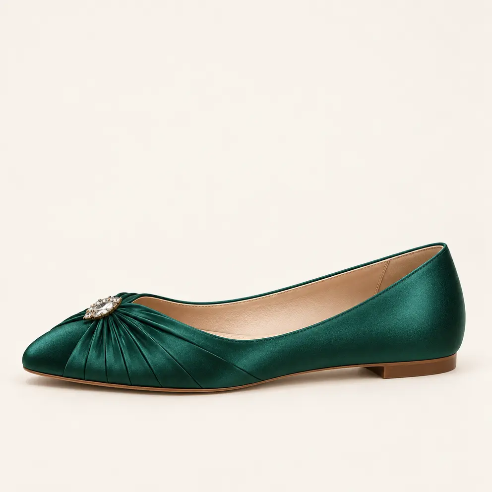 Emerald Pleated Evening Flat