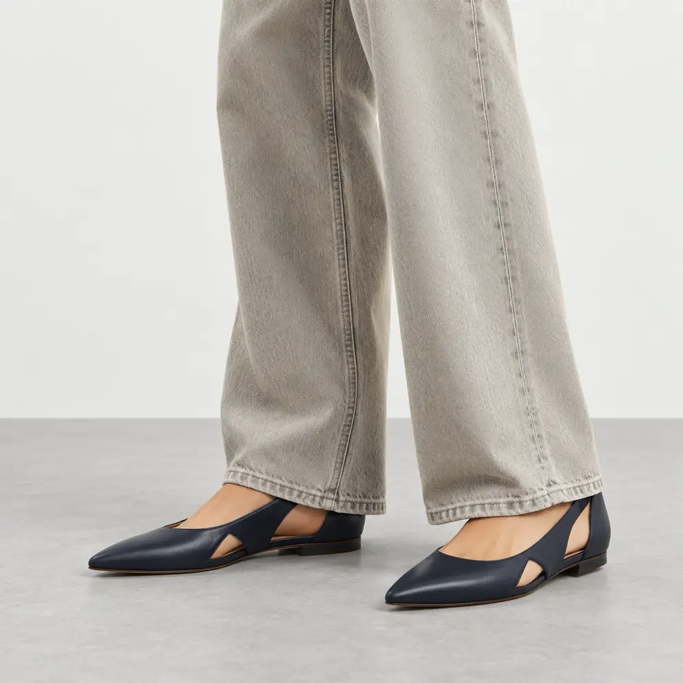 Navy Architectural Cutout Flat worn on foot