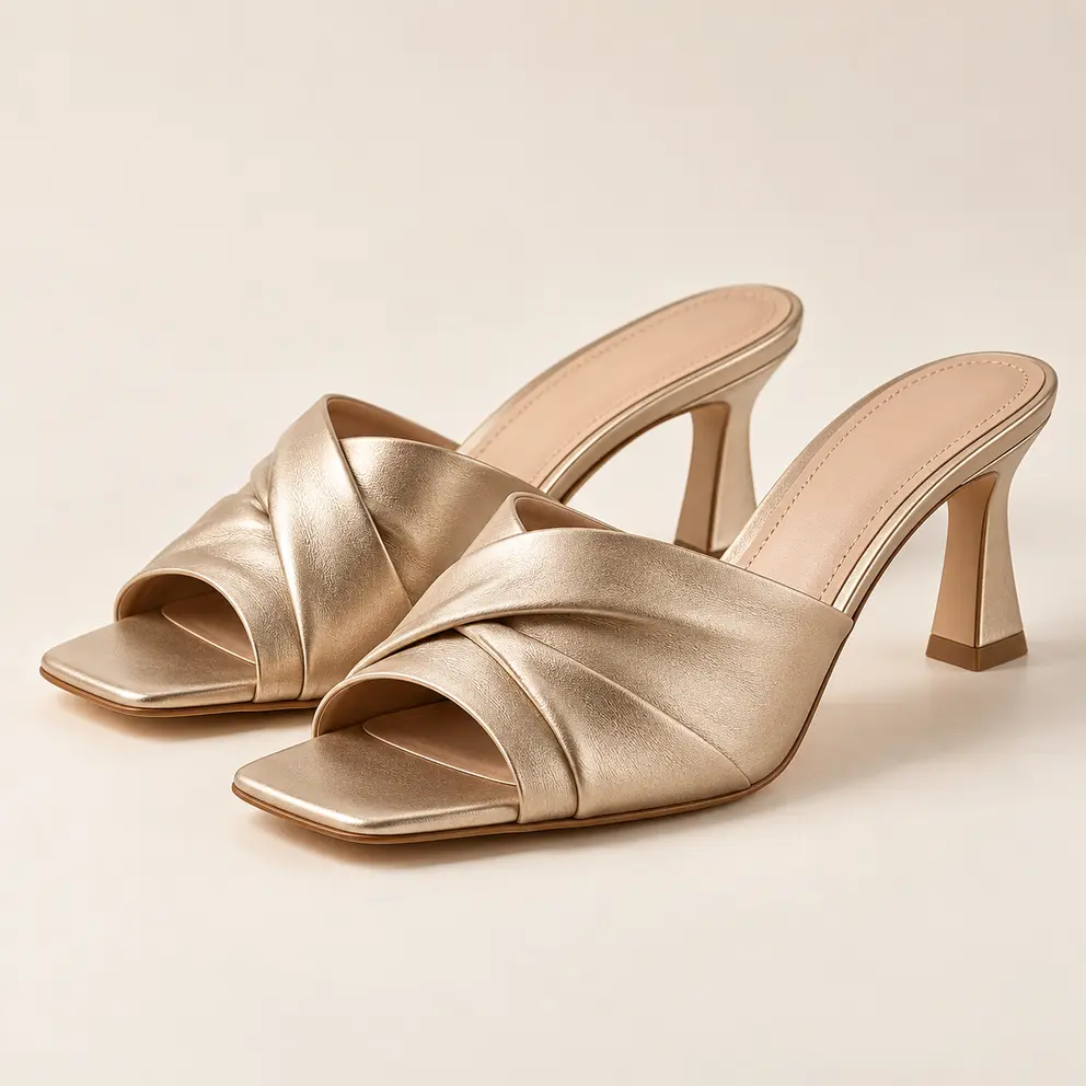Champagne Folded Leather Mule - front view