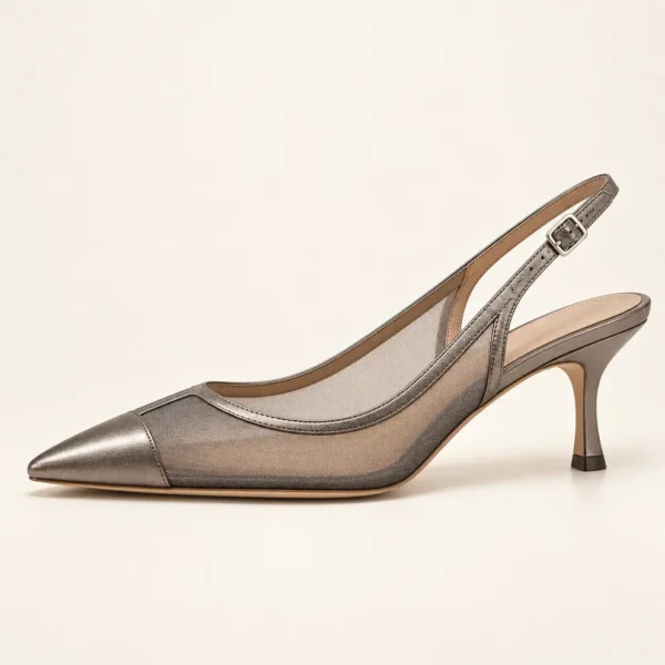 Pewter Fine Mesh Slingback - side profile