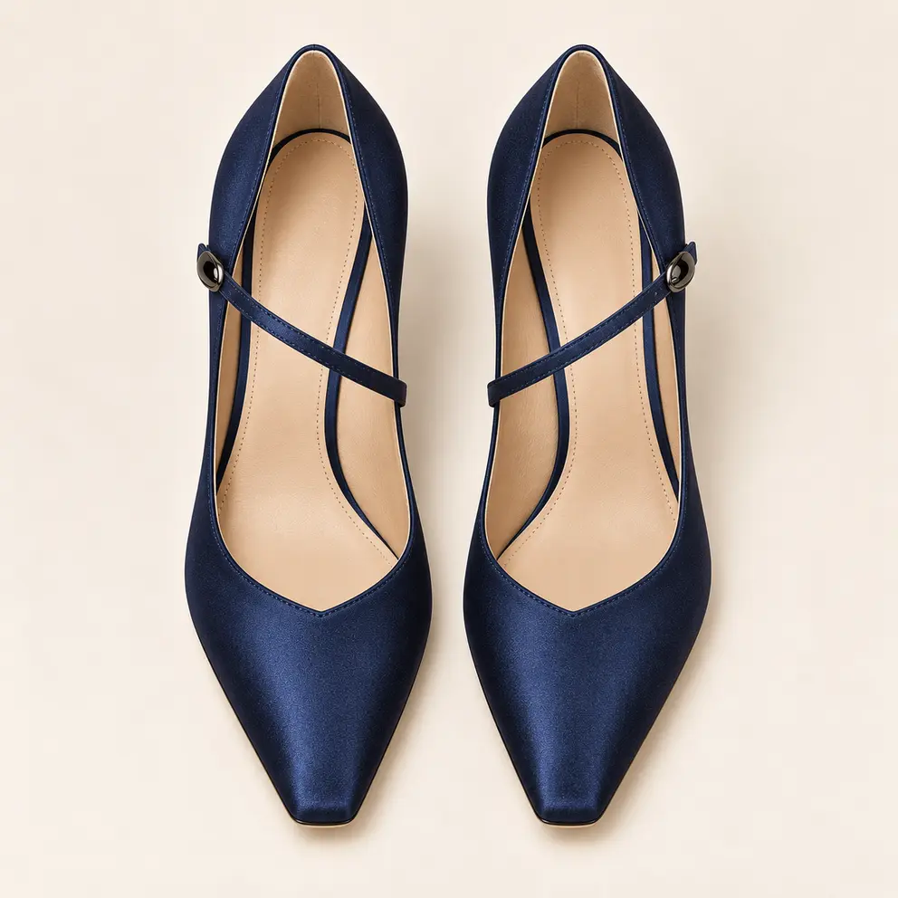 Midnight Navy Satin Pump - top view