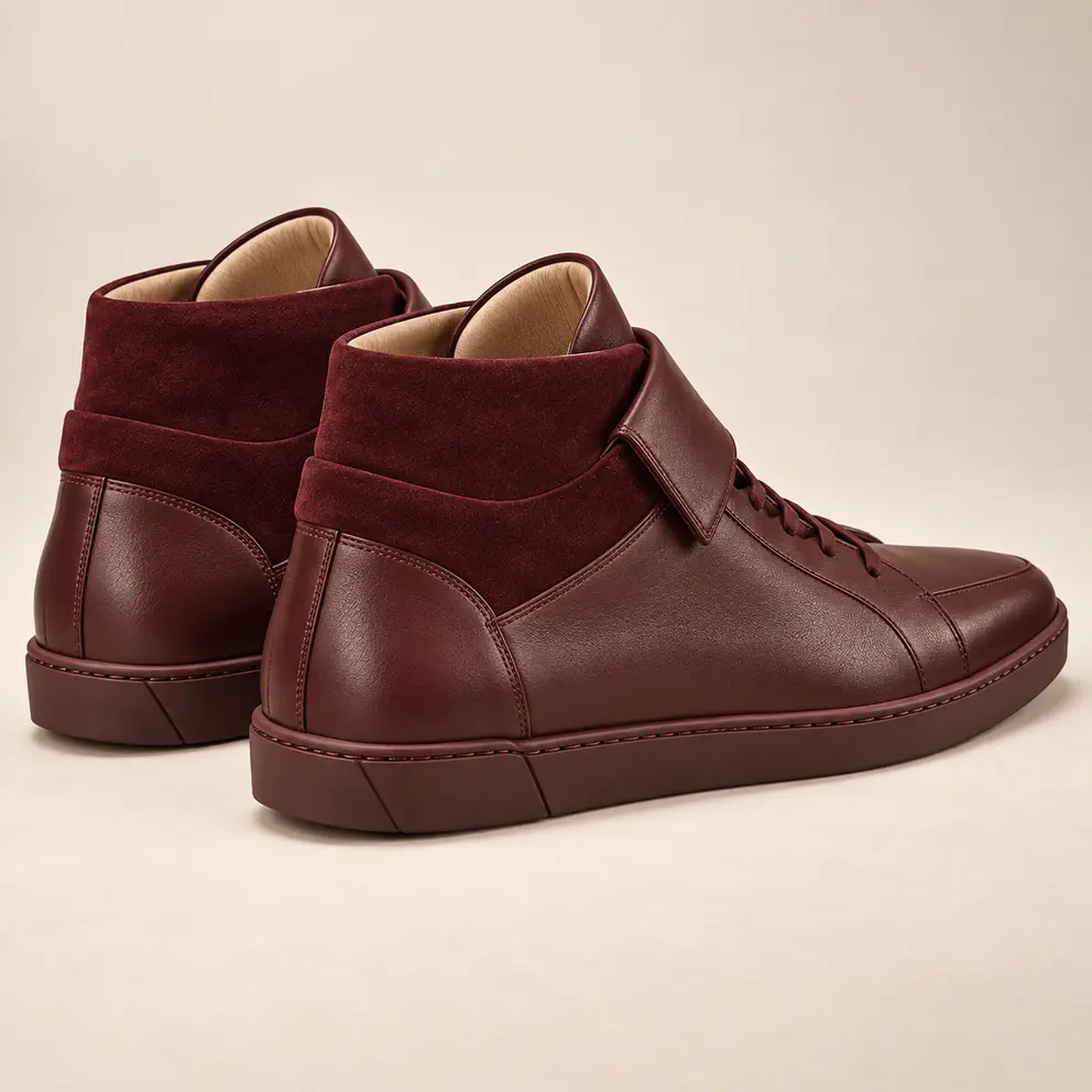 Burgundy Folded-Tongue Mid-Top Sneaker - rear view