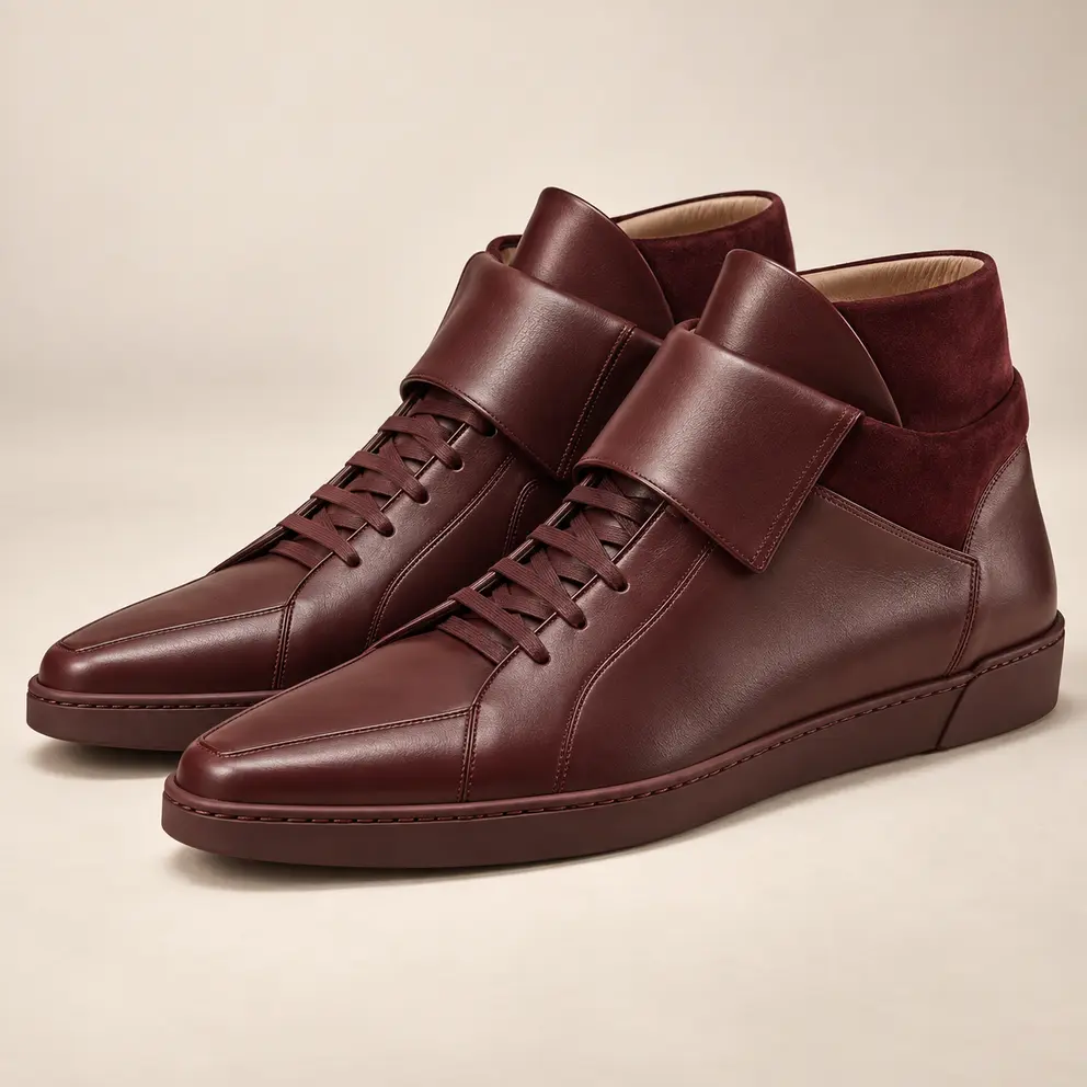 Burgundy Folded-Tongue Mid-Top Sneaker - front view