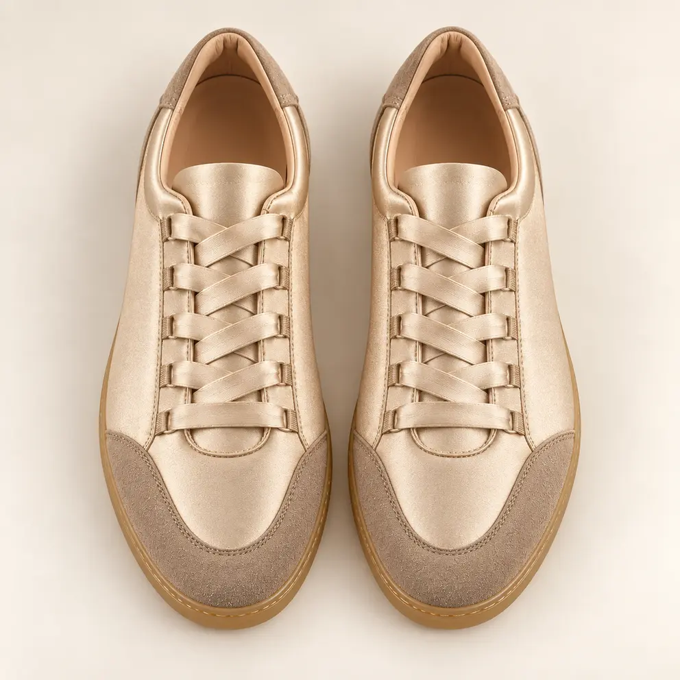 Champagne Satin Ribbon Sneaker - top view