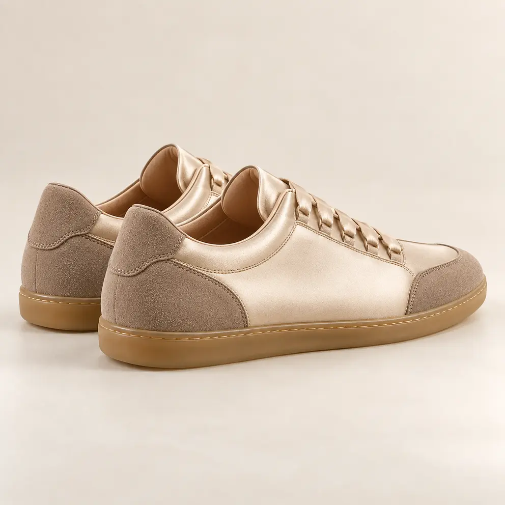 Champagne Satin Ribbon Sneaker - rear view