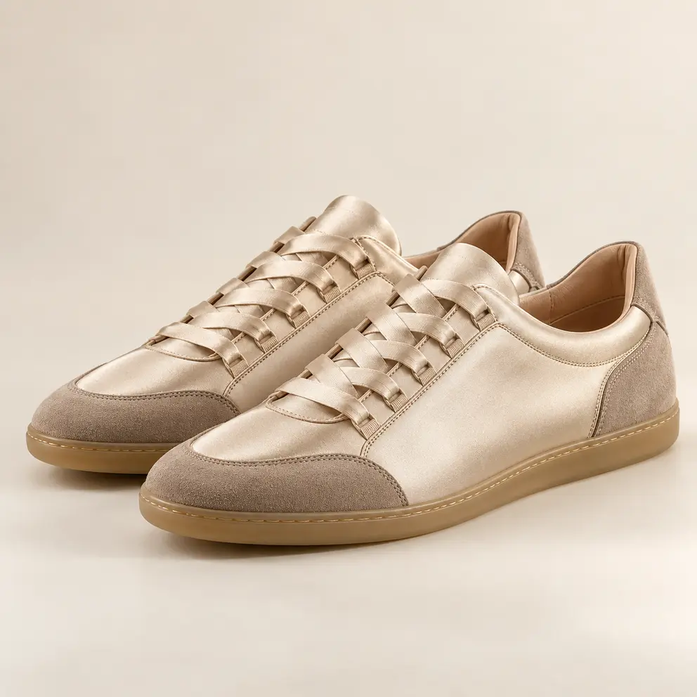 Champagne Satin Ribbon Sneaker - front view