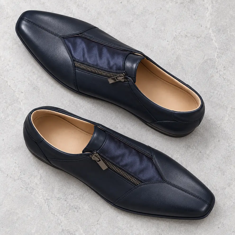 Midnight Navy Zip Low-Top Sneaker - diagonal pair